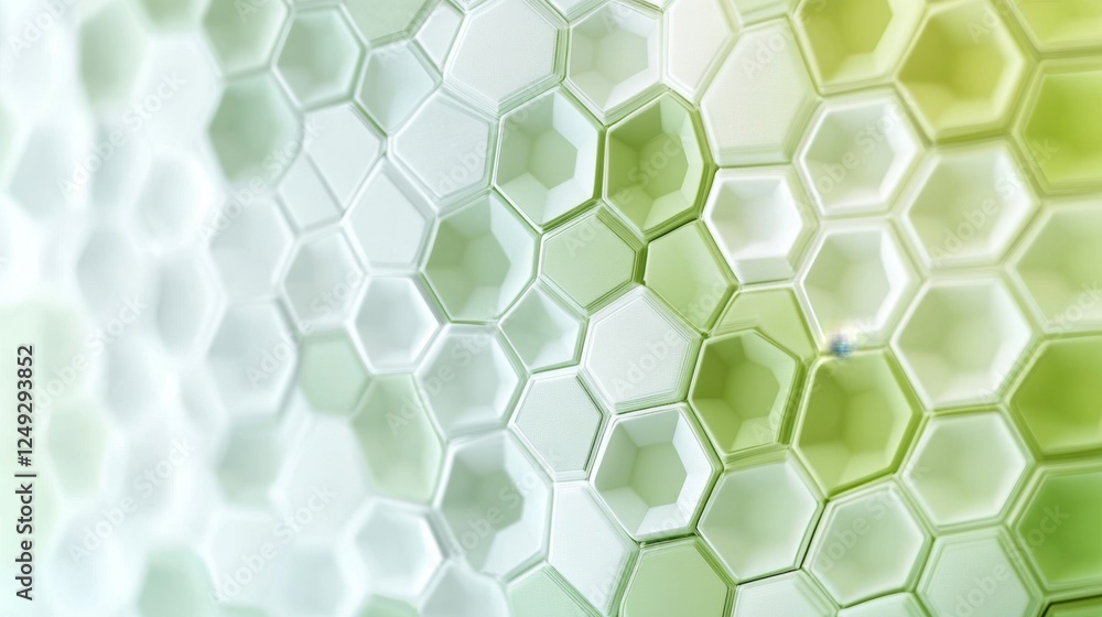 Poster transforming hexagonal patterns abstract design digital art green to white gradient visual art conce