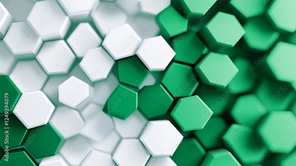 Poster transforming green to white hexagon background abstract art digital design modern aesthetics unique 