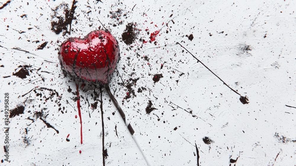 Poster Heart Shaped Object with Splattered Paint and Texture Background