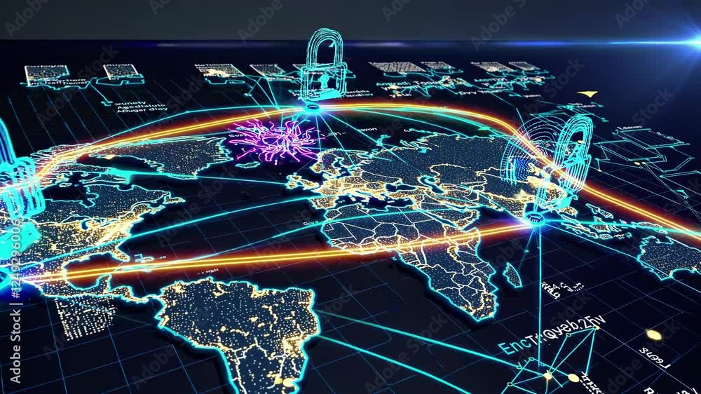 Leinwandbilder global network connectivity visualization highlighting data and information flow across continents