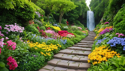 Breathtaking Floral Stairway with Waterfall  A Paradise Garden 