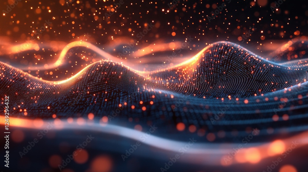 Aufkleber abstract digital waves with glowing particles and light patterns