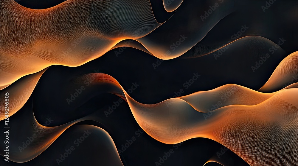 Poster abstract waves in warm tones on dark background for design use