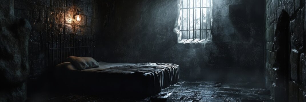 Dark Prison Cell Bedroom with Window