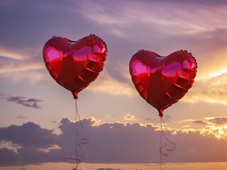 Fototapeta premium Love Balloons Against Evening Glow