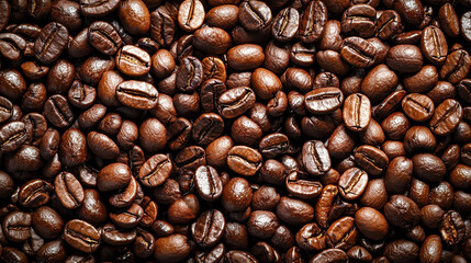 Fototapeta premium Macro view of coffee beans showcasing rich textures and deep brown tones in soft lighting