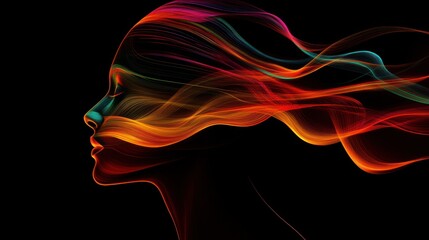 Obraz premium A vibrant, abstract representation of a woman's profile with flowing colors symbolizing movement.