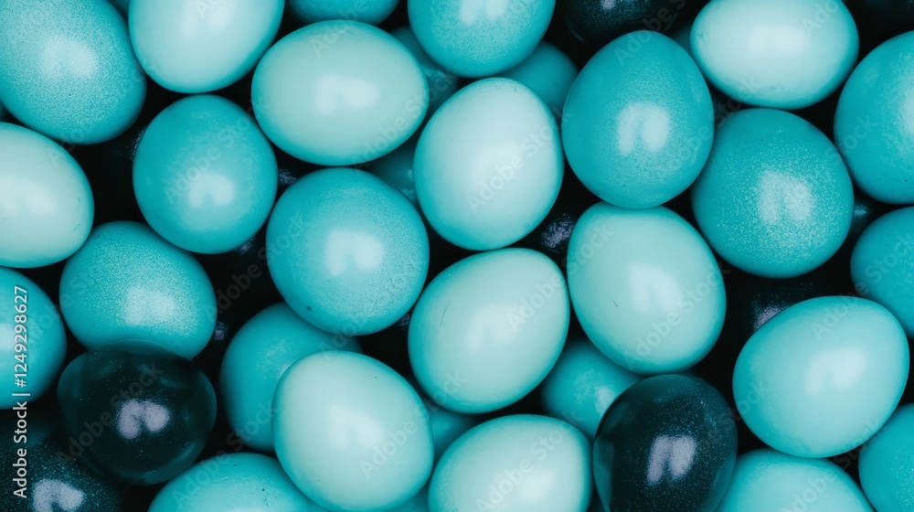Aufkleber array of pastel teal eggs with darker accents displayed in a close up view on a flat surface.