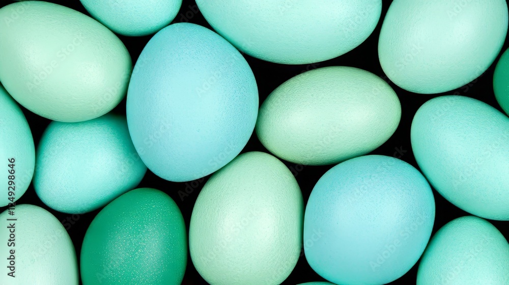 Aufkleber array of pastel colored eggs in a grouped composition on a dark background food presentation.