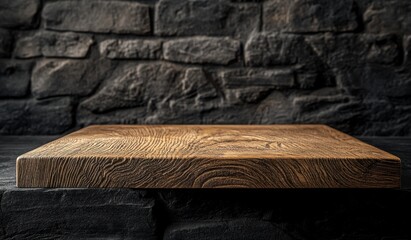 Dark Stone Wall Wooden Display Surface