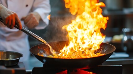 Professional chef cooking gourmet dish, fine dining restaurant experience