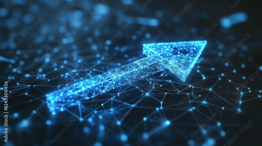 Poster dynamic glow of a blue arrow digital space graphic art abstract environment close-up view conceptual
