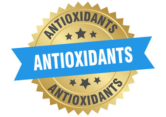 antioxidants. antioxidants round blue and gold label isolated on transparent background
