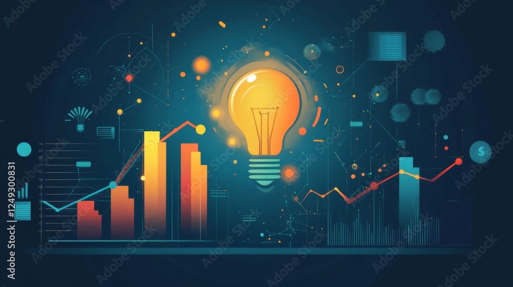 Poster illuminating concepts abstract representation of a shining light bulb in digital art creative space 