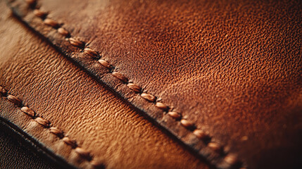 Luxury brown leather wallet corner with detailed stitching and rich texture