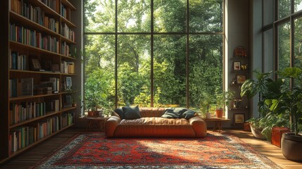 Small library with soft rugs and natural light