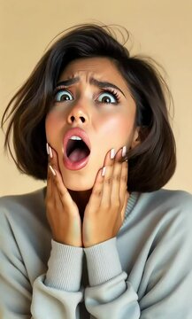 Woman's Overwhelmed Expression, Shock and Awe Captured in a Visceral Reaction