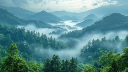 Naklejka premium Tranquil mountain view with clouds rolling in