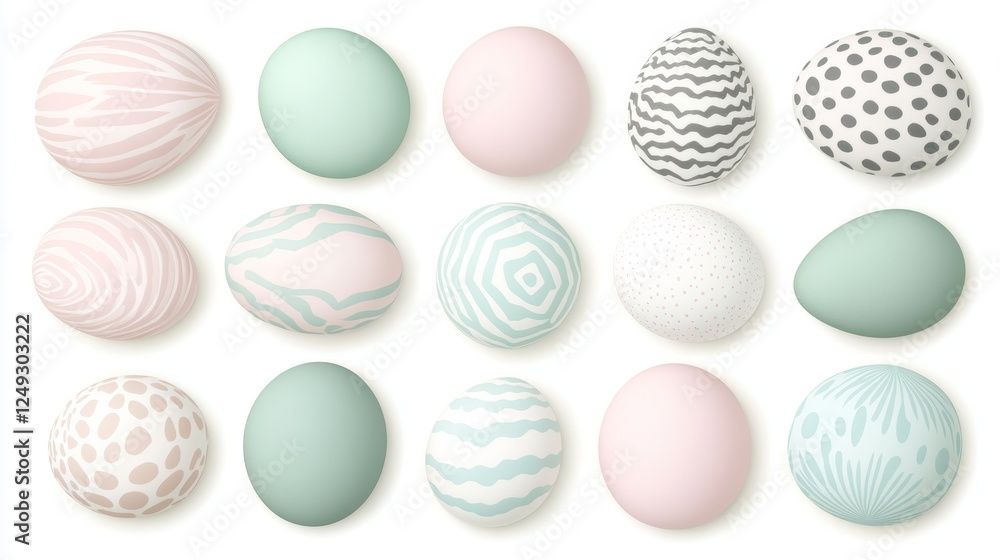 Aufkleber assorted patterned easter eggs with varied color palettes arranged on white surface.