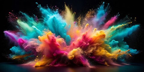 Vibrant Explosion of Colorful Powder on Black Background