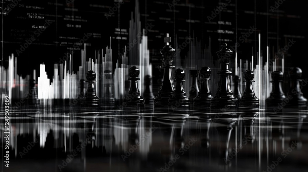 Poster analyzing chess strategies through candlestick charts a fusion of game and market insights