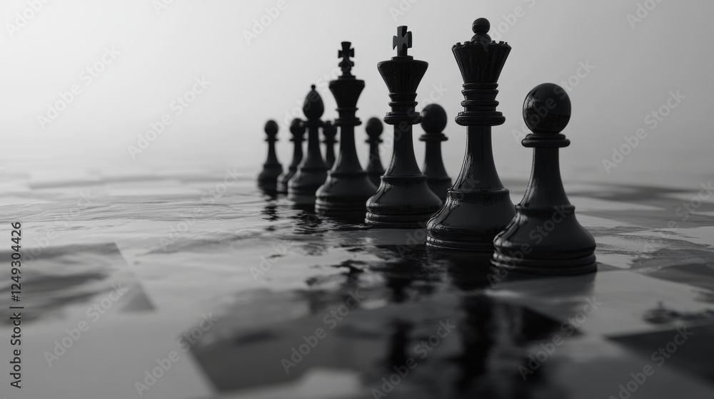 Poster chess pieces strategically positioned chessboard arena game analysis indoor setting player perspecti
