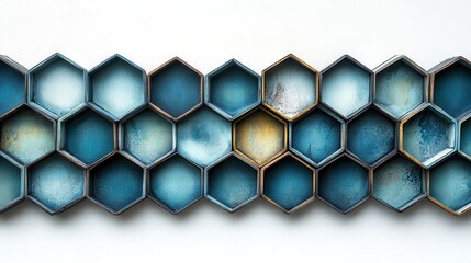 Blue hexagon containers on white background, storage solution