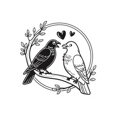 Black and white cute love birds