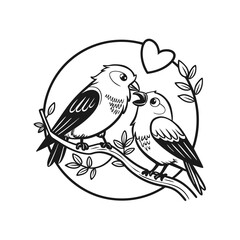 Black and white cute love birds