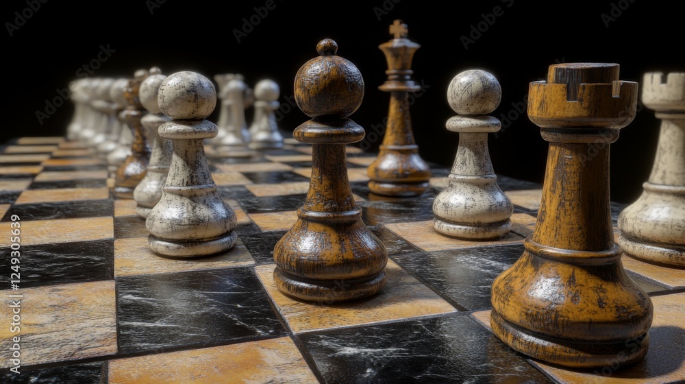 Poster display strategy chessboard game room visual setup indoor environment top view asset management conc