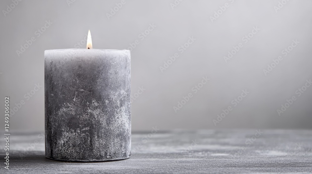 Aufkleber grey candle burning in minimalist setting with soft lighting and textured surface