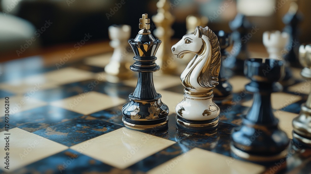 Poster strategic moves on a chessboard indoor setting closeup image game environment artistic perspective c