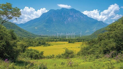 Fototapeta premium Mountain valley wind farm scenic view