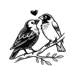 Obraz premium Black and white cute love birds