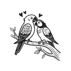 Black and white cute love birds