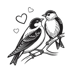 Black and white cute love birds