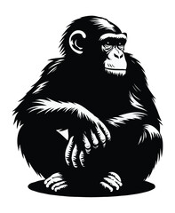 Chimpanzee silhouette vector on white background