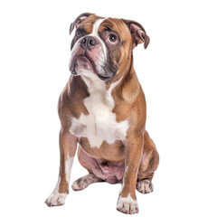 Olde English Bulldogge Sitting Against White Background