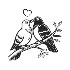 Black and white cute love birds