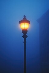 Mysterious foggy scene with a single lamp post.