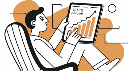 401(k) account retirement savings plan on a tablet, pension plan modern illustration, generative ai