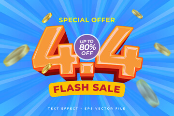 4.4 special flash sale offer with red and orange numbers. discount vector graphic element