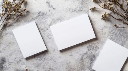 blank white cards mockup on gray textured background