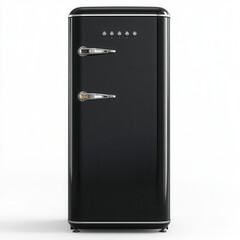 Retro Black Refrigerator: A stylish black retro refrigerator with sleek chrome handles and a classic design, adding a touch of vintage charm to any kitchen. 