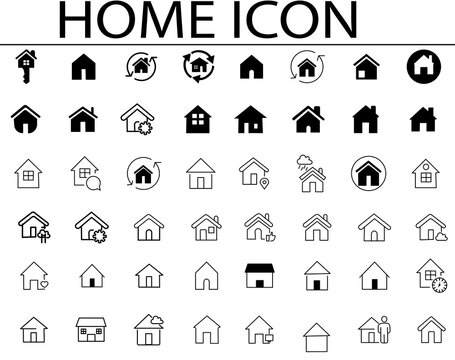 Set of outline home line icons isolated on a white background. House icons sign