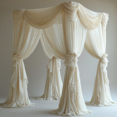 Elegant Draped Canopy Bed: A luxurious cream-colored canopy bed, elegantly draped with flowing fabric, creates a romantic and sophisticated atmosphere.  The fabric features soft ruffles and gathers.