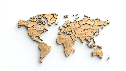 World Water Day clean crisis. Map of world made of dried riverbeds, showcasing unique textures