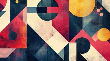 Naklejka premium A colorful abstract background featuring geometric shapes in red, yellow, and blue tones.