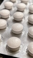 Close up of white pills in blister pack