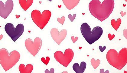 Beautiful seamless pattern of cute hand drawn hearts in red and pink ideal for creating a romantic wedding card